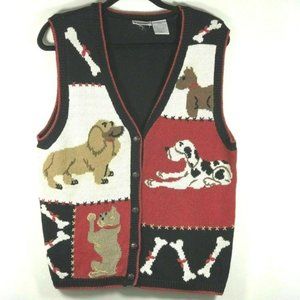 Capacity Vest Color Block Embroidered Dogs Button